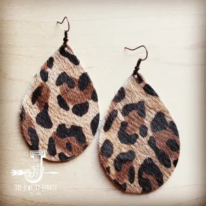 Leather Teardrop Earrings in Leopard Print Hair on Hide