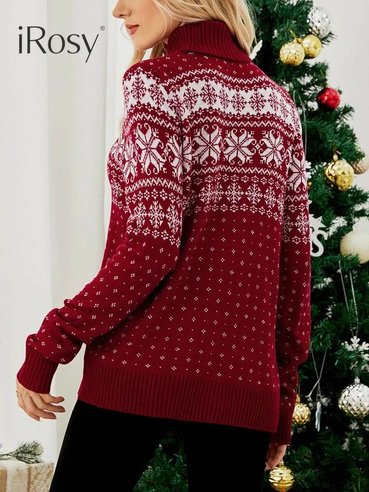 Lightweight Knitted  Turtleneck Snowflakes Ugly Christmas Sweater