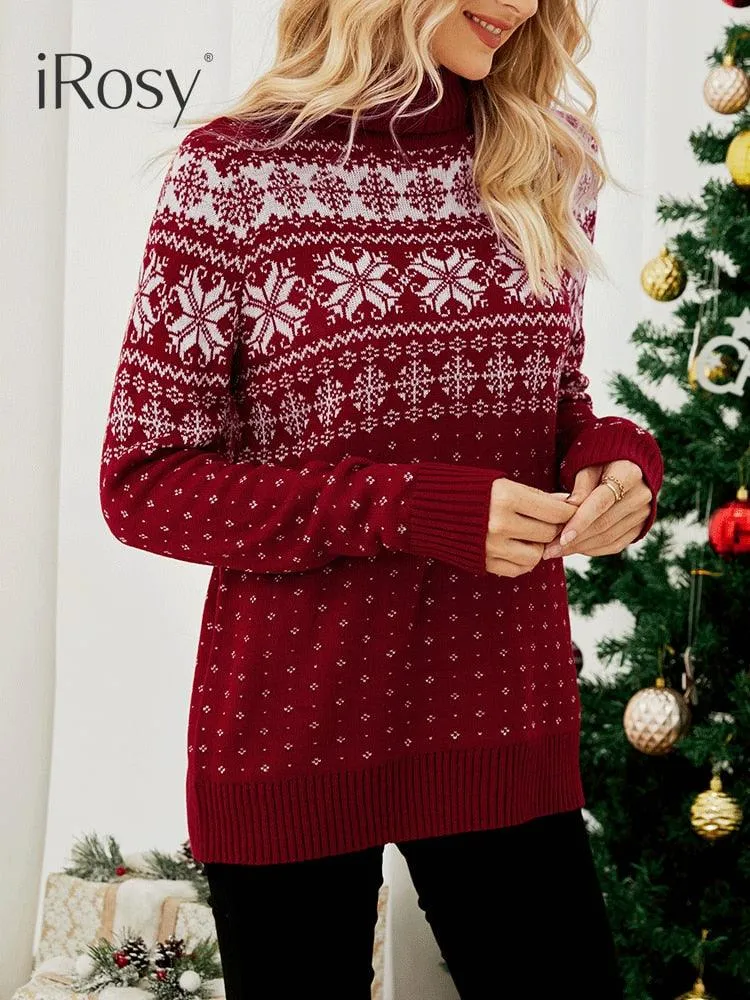 Lightweight Knitted  Turtleneck Snowflakes Ugly Christmas Sweater