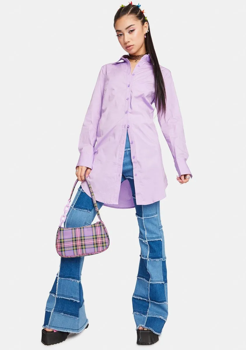 Lilac Balanced Vanity Button Down Shirt Dress