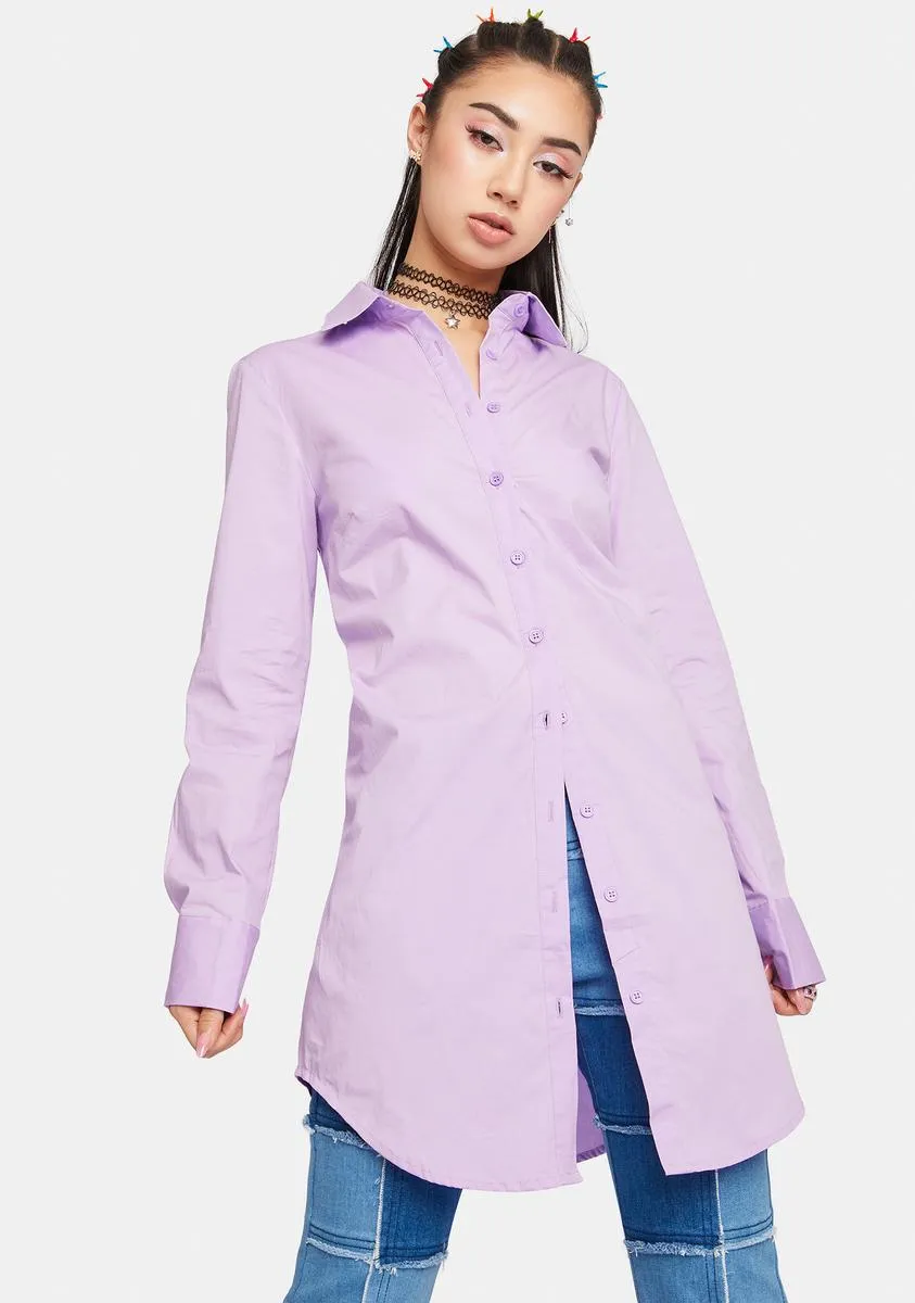 Lilac Balanced Vanity Button Down Shirt Dress