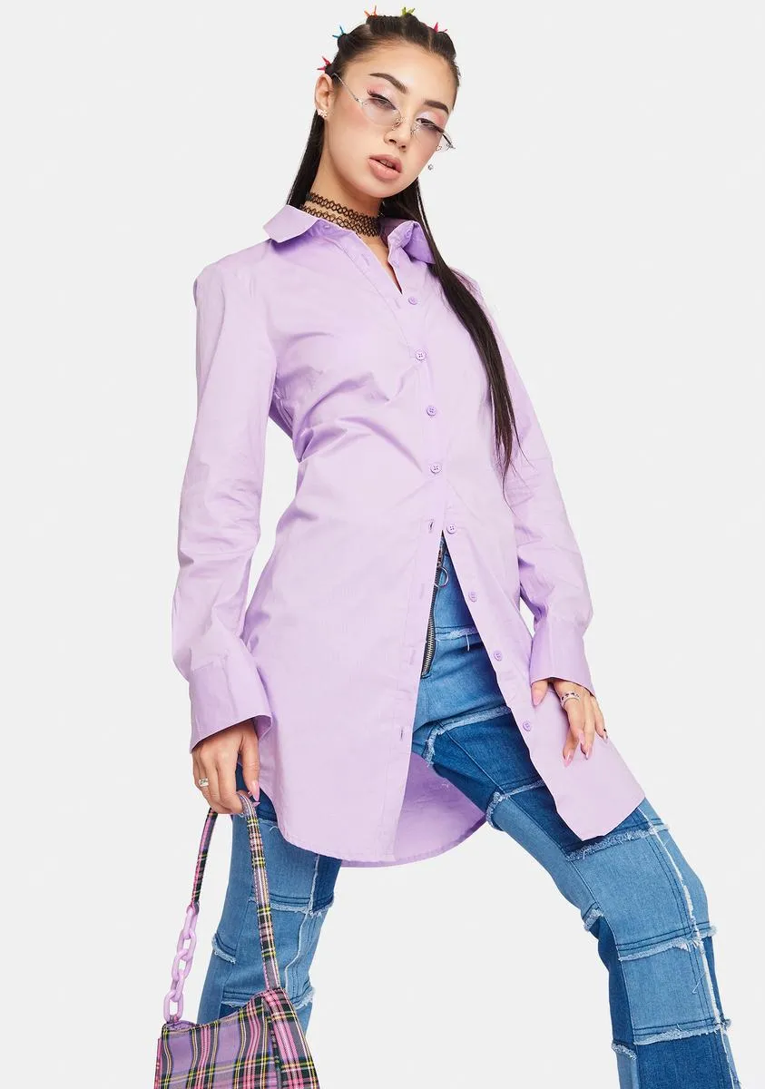 Lilac Balanced Vanity Button Down Shirt Dress