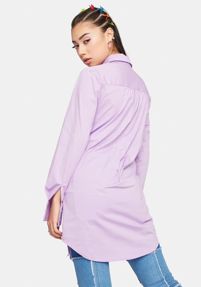 Lilac Balanced Vanity Button Down Shirt Dress