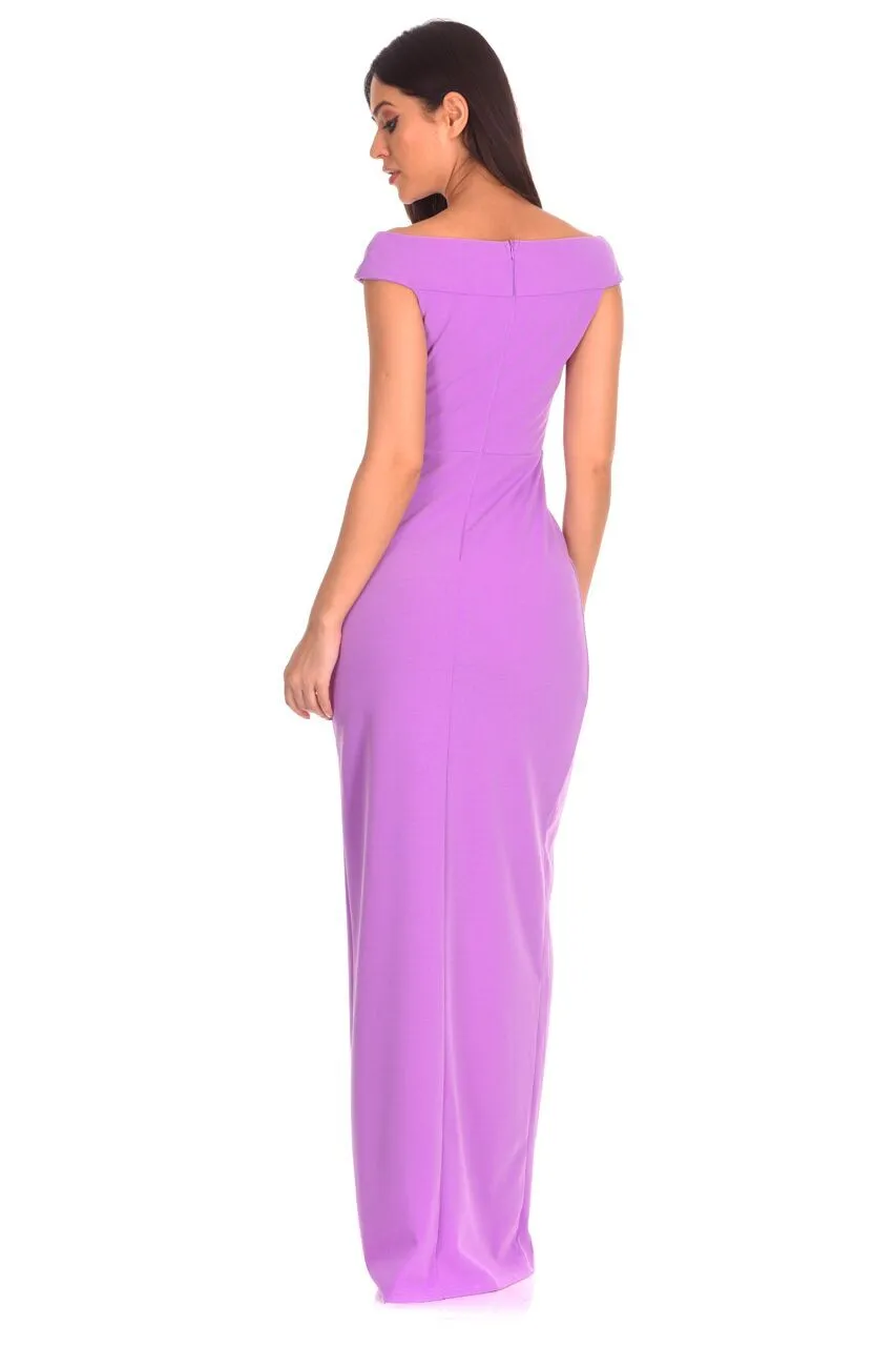 Lilac Off The Shoulder Side Split Maxi Dress