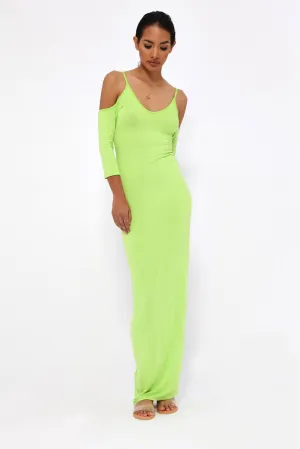 Lime Green Open Shoulder Maxi Dress