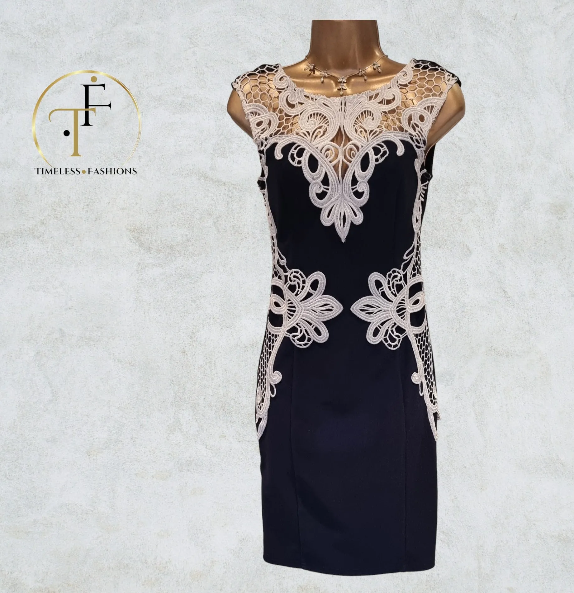 Lipsy London Womens Navy & White Cornelli Lace Trim Bodycon Dress UK 8 US 4 EU 36