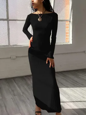 Long Sleeves Solid Color Maxi Dresses