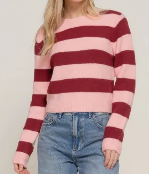 Long Slv Crew Neck Stripe Sweater