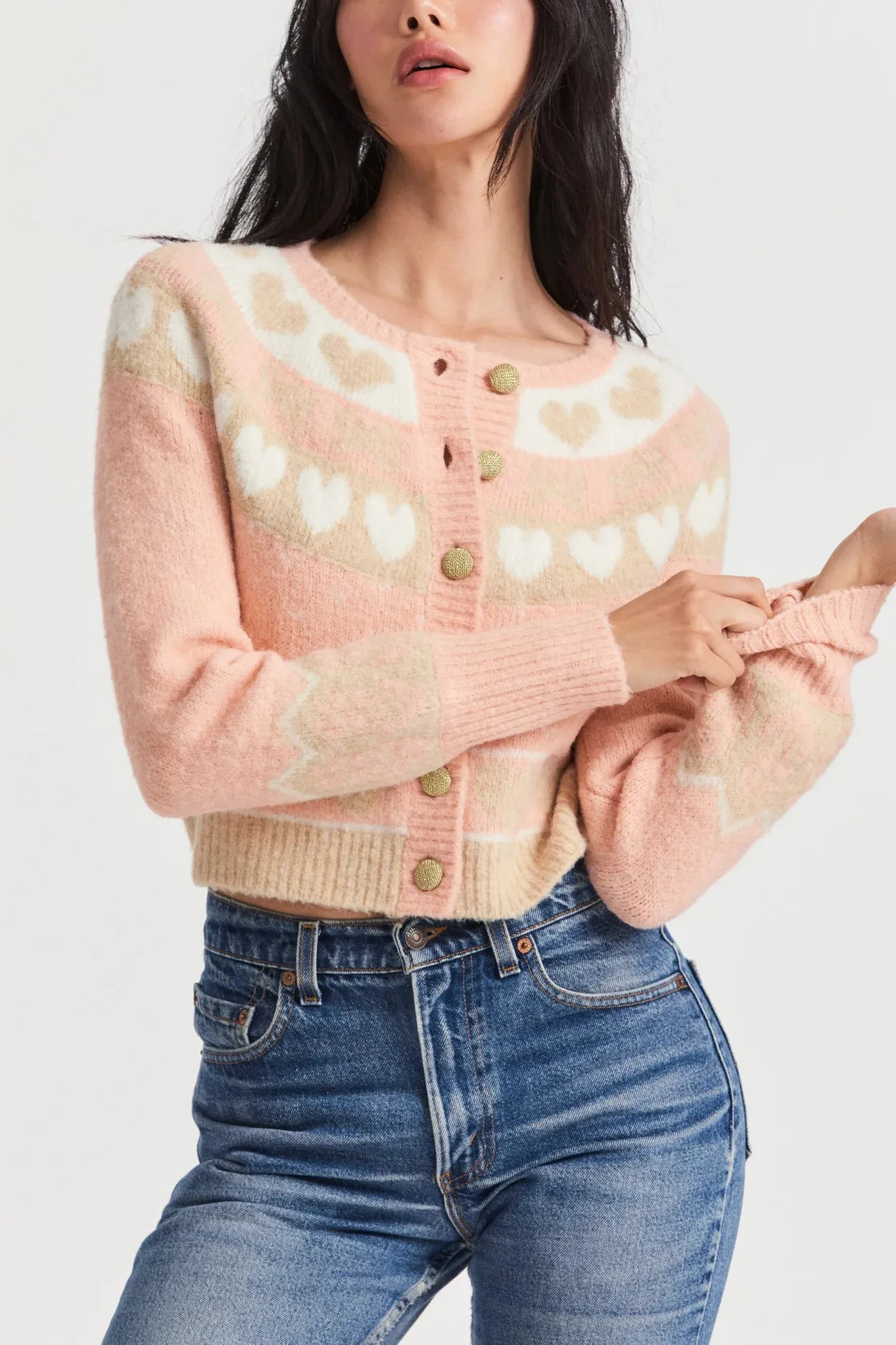 Loveshackfancy Dimples Cropped Cardigan in Champagne Toast