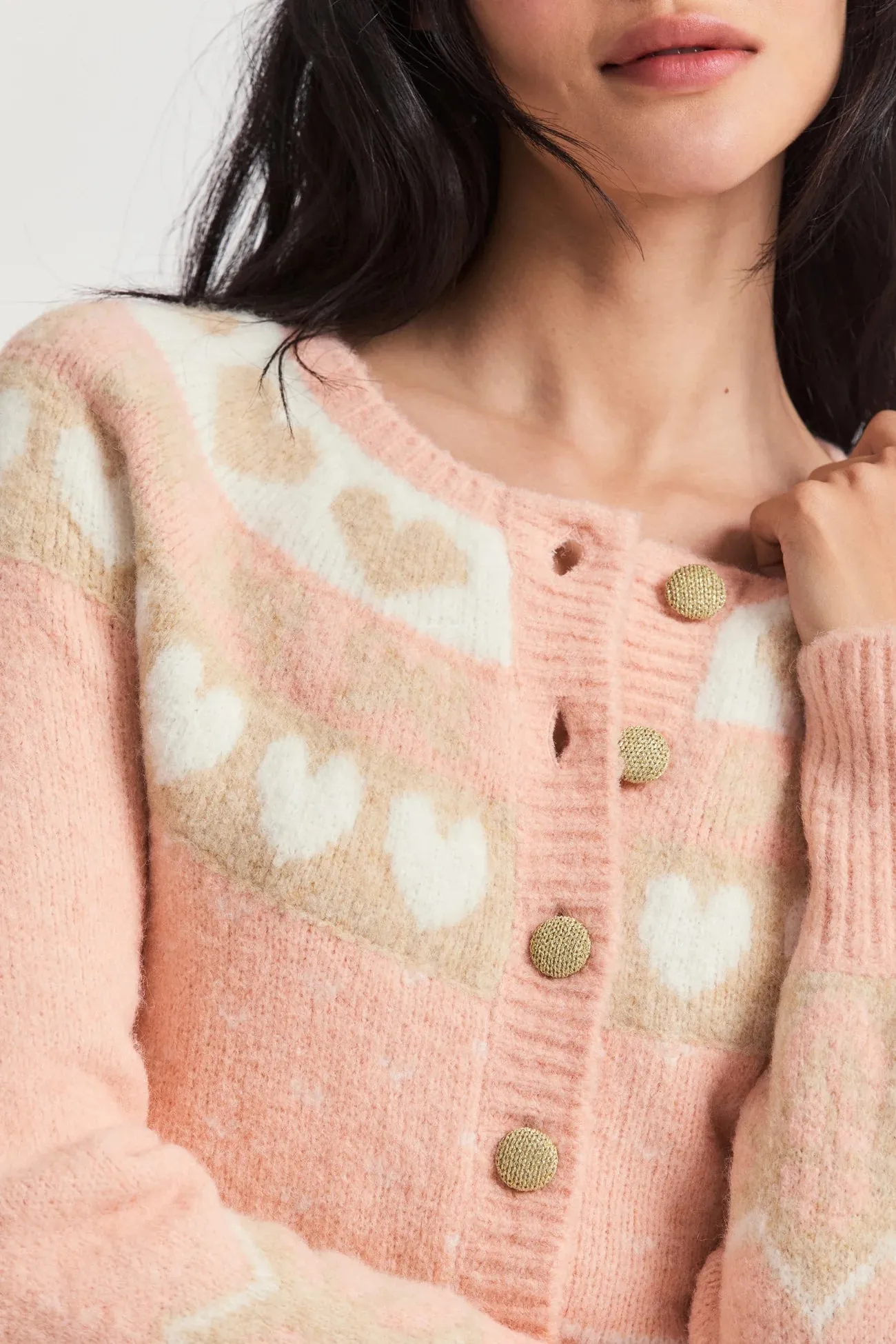 Loveshackfancy Dimples Cropped Cardigan in Champagne Toast