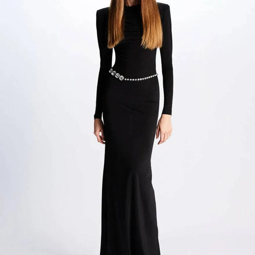 Lucy Long Sleeve Crystal Embellished Backless Maxi Dress