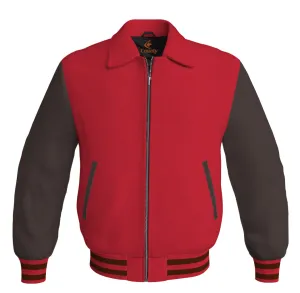 Luxury Bomber Classic Jacket Red Body and Brown Leather Sleeves