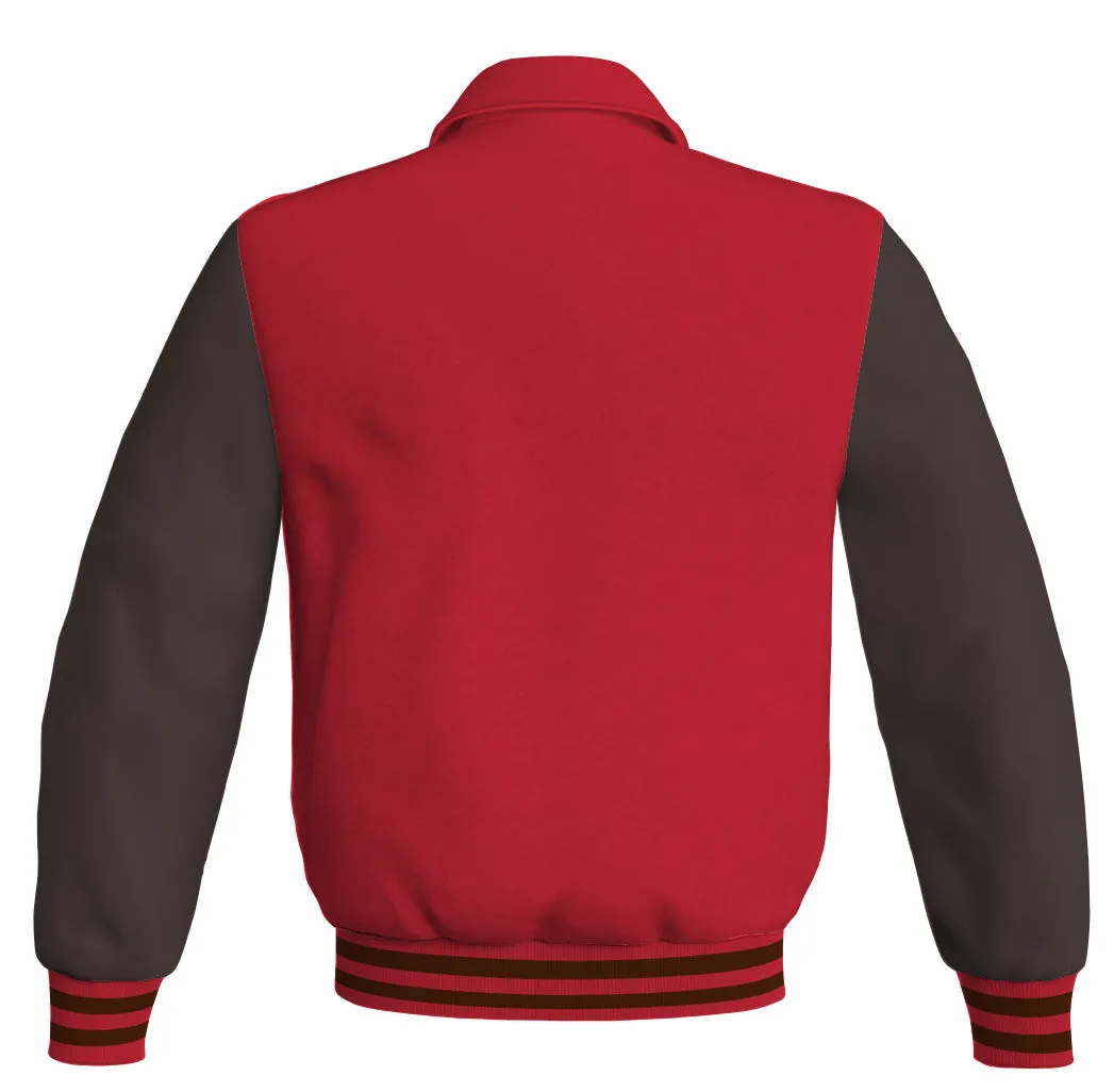 Luxury Bomber Classic Jacket Red Body and Brown Leather Sleeves