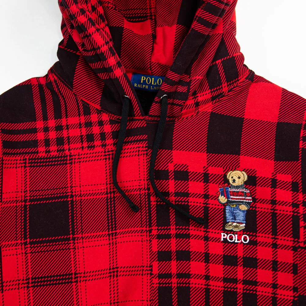 Magic Fleece Novelty Bear Hoodie Plaid (Martin Red/Multi)