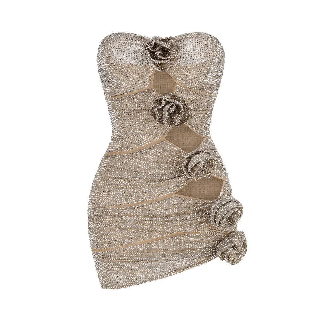 Marjani Cut-Out Roses Decor Sequined Dress