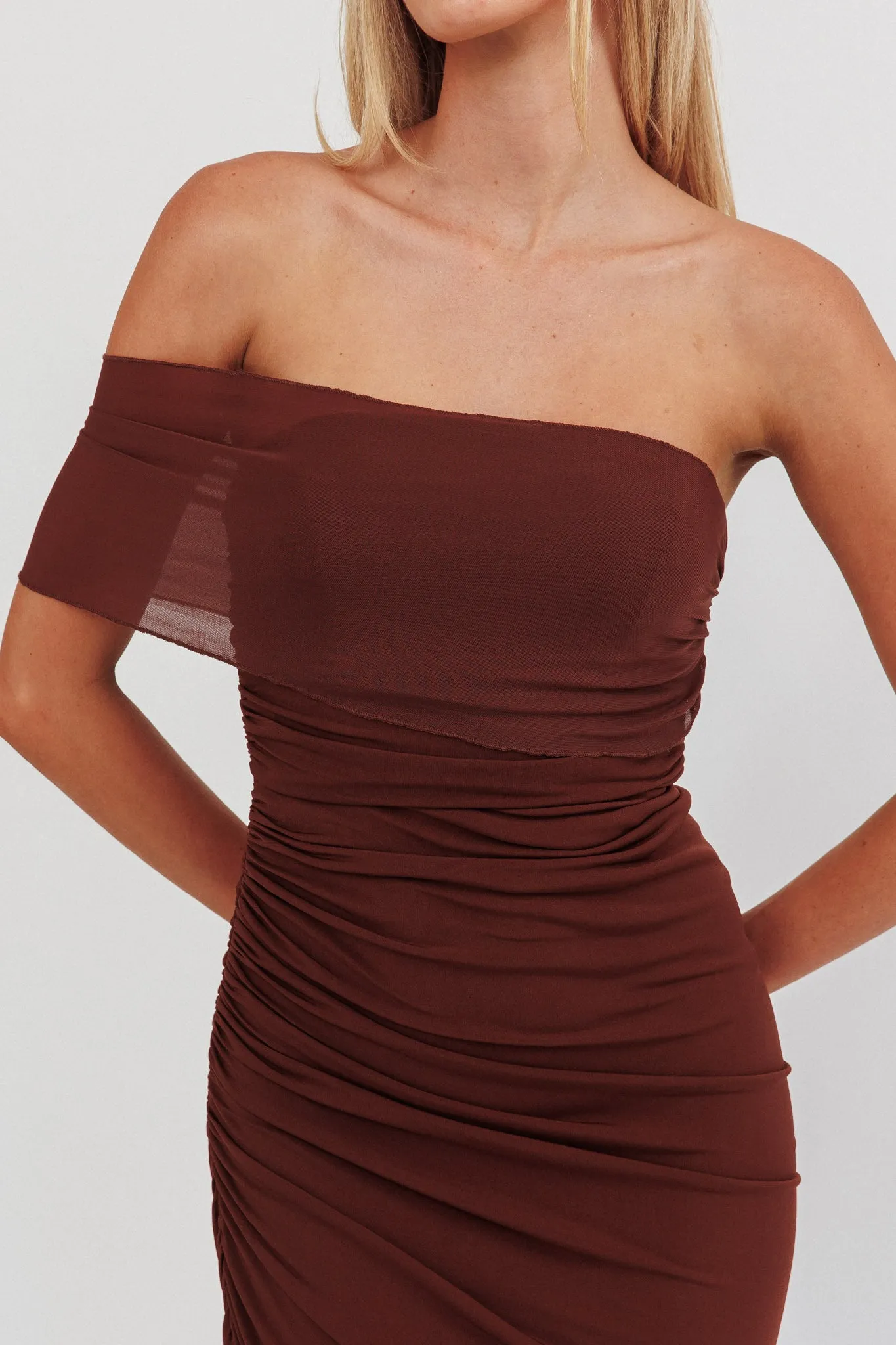 Matches One Shoulder Bodycon Maxi Dress Chocolate