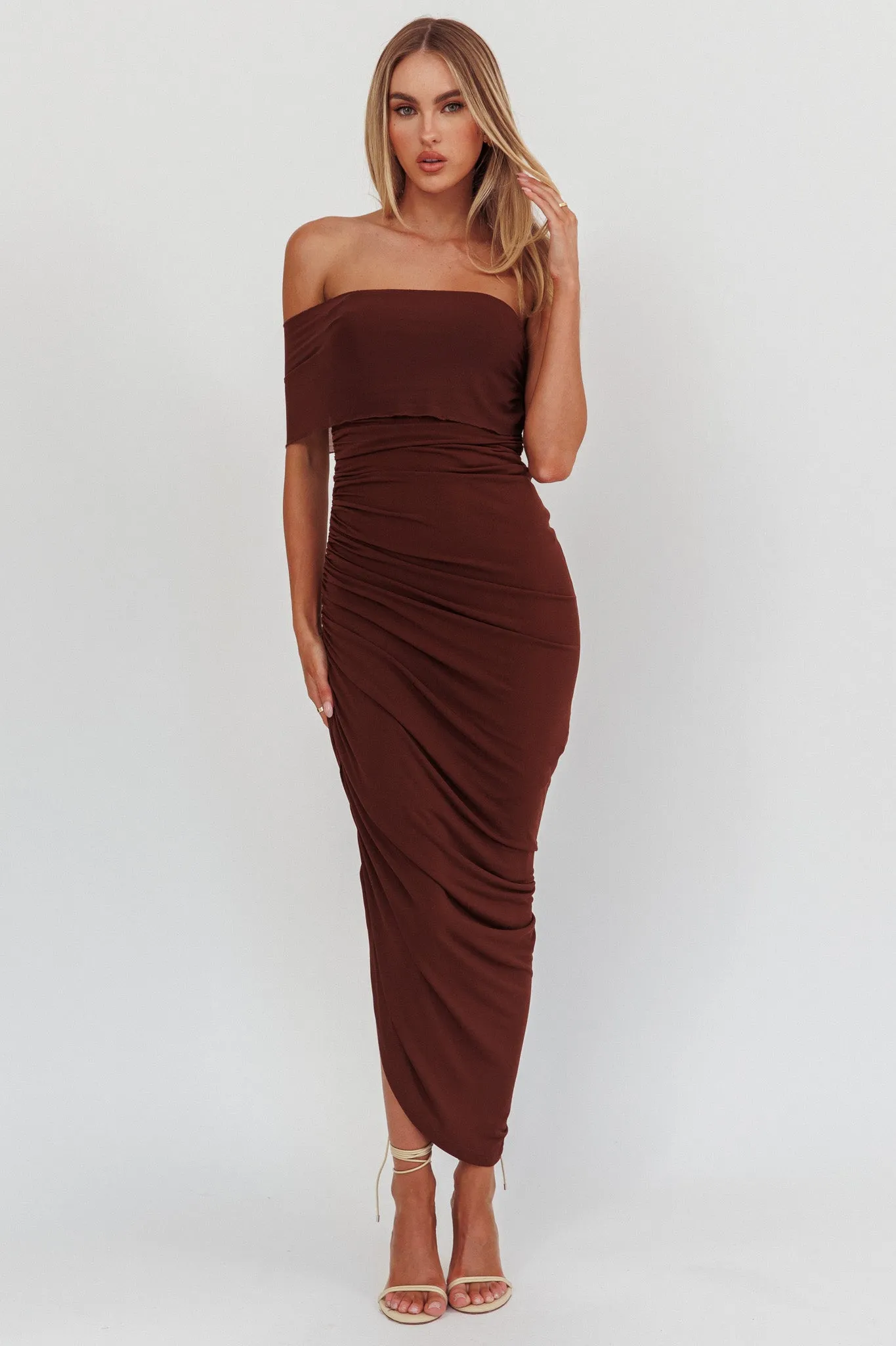 Matches One Shoulder Bodycon Maxi Dress Chocolate