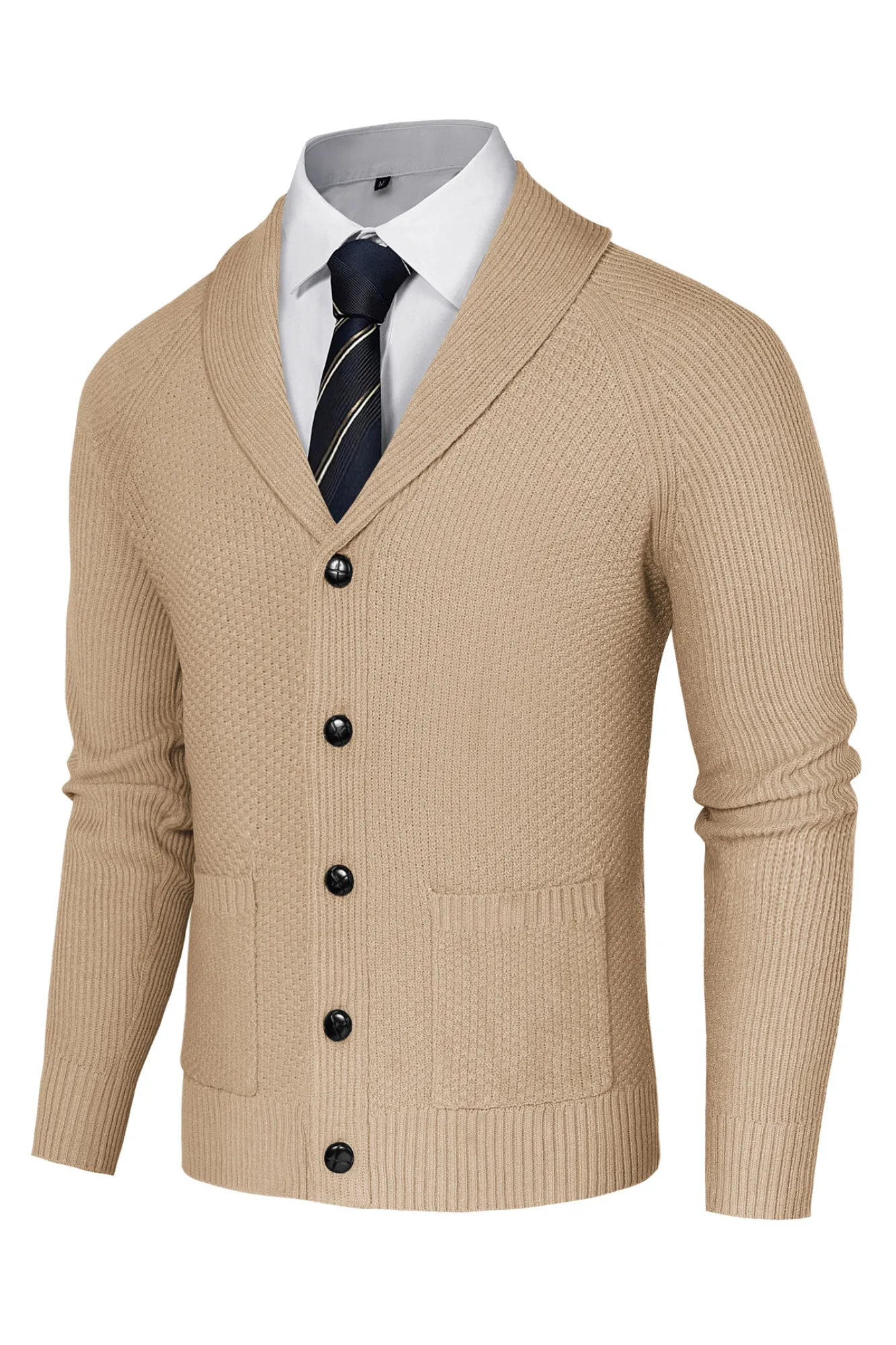 Men Stylish Shawl Lapel Cardigan Long Raglan Sleeve Button-up Sweater