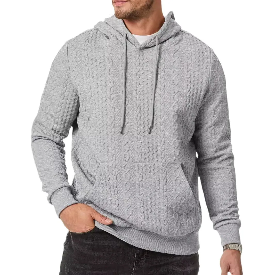 Men's Casual Pullover Textured Hoodie Drawstring Hooded Sweatshirt