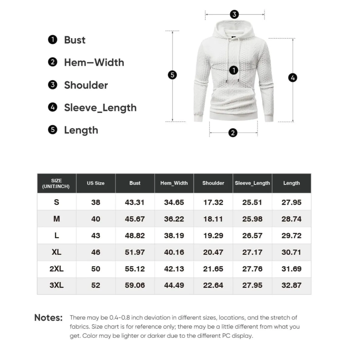 Men's Casual Pullover Textured Hoodie Drawstring Hooded Sweatshirt