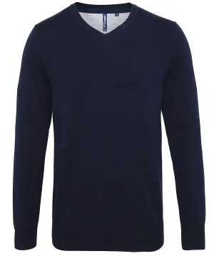 Mens cotton blend v-neck sweater | French Navy