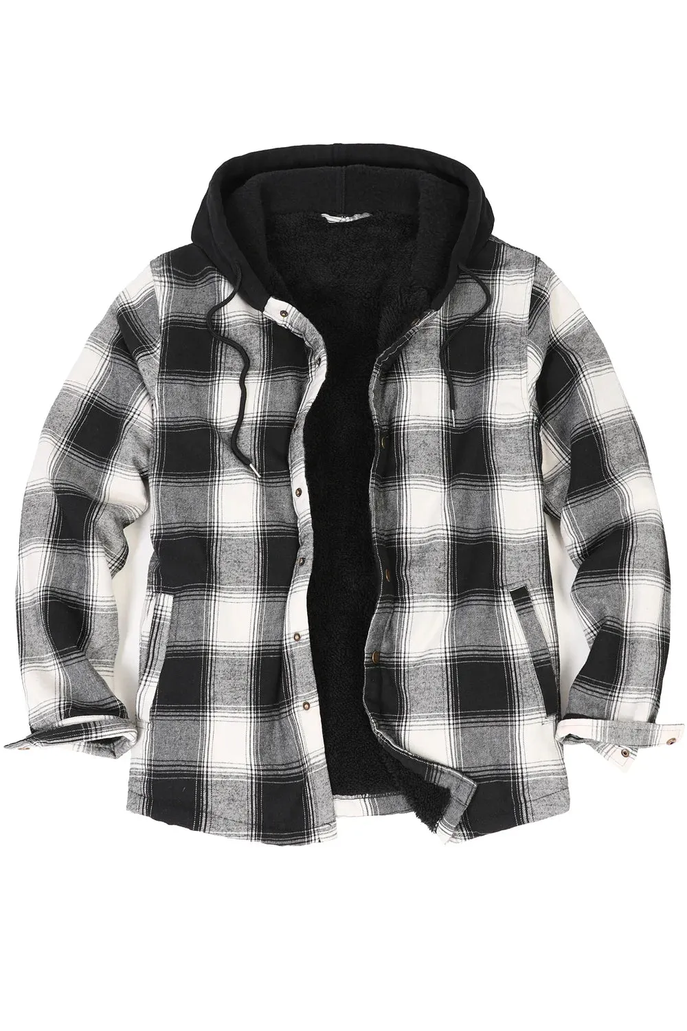 Men's Hooded Flannel Shirt Jacket,Snap Front,Sherpa-Lined Plaid