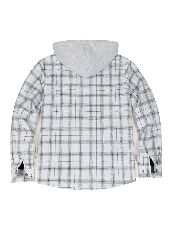 Men's Hooded Flannel Shirt Jacket,Snap Front,Sherpa-Lined Plaid