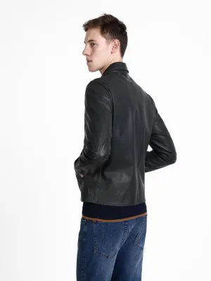 Men's Shirt Leather Jacket In Black