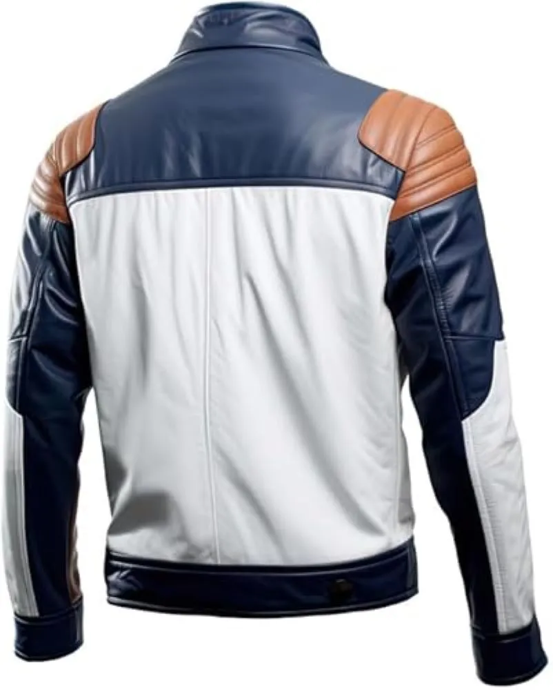 Men's White-Brown Bomber Sleek Premium Sheepskin Leather Jacket