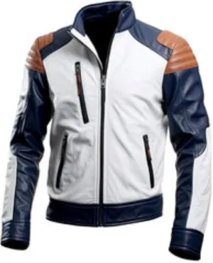 Men's White-Brown Bomber Sleek Premium Sheepskin Leather Jacket