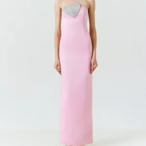 Millie Strapless Heart Embellished Cady Column Maxi Dress