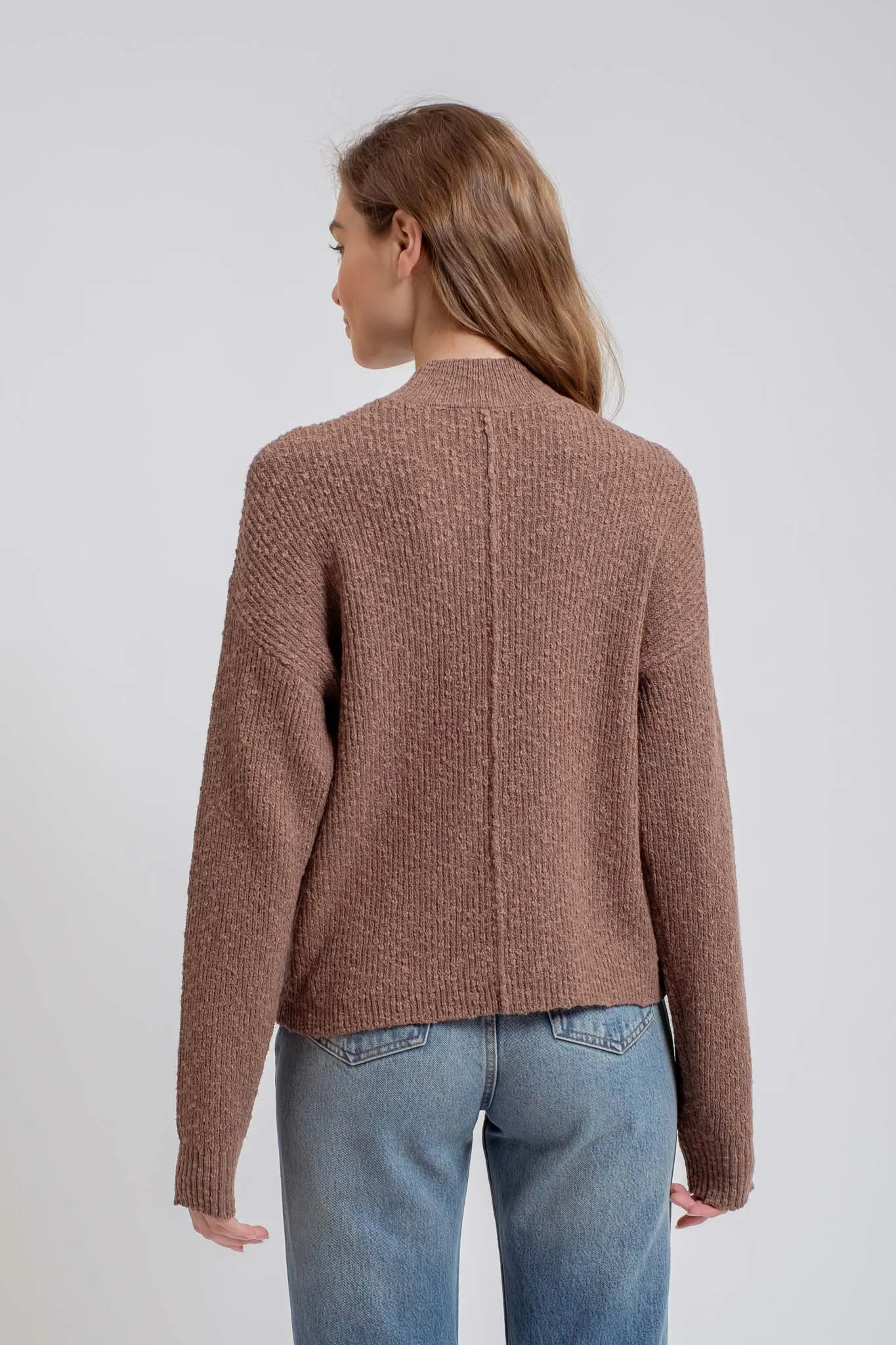 MOCK NECK CONTRAST SEAM SWEATER KNIT PULLOVER