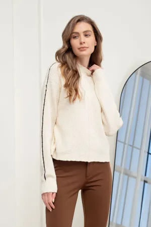 MOCK NECK CONTRAST SEAM SWEATER KNIT PULLOVER