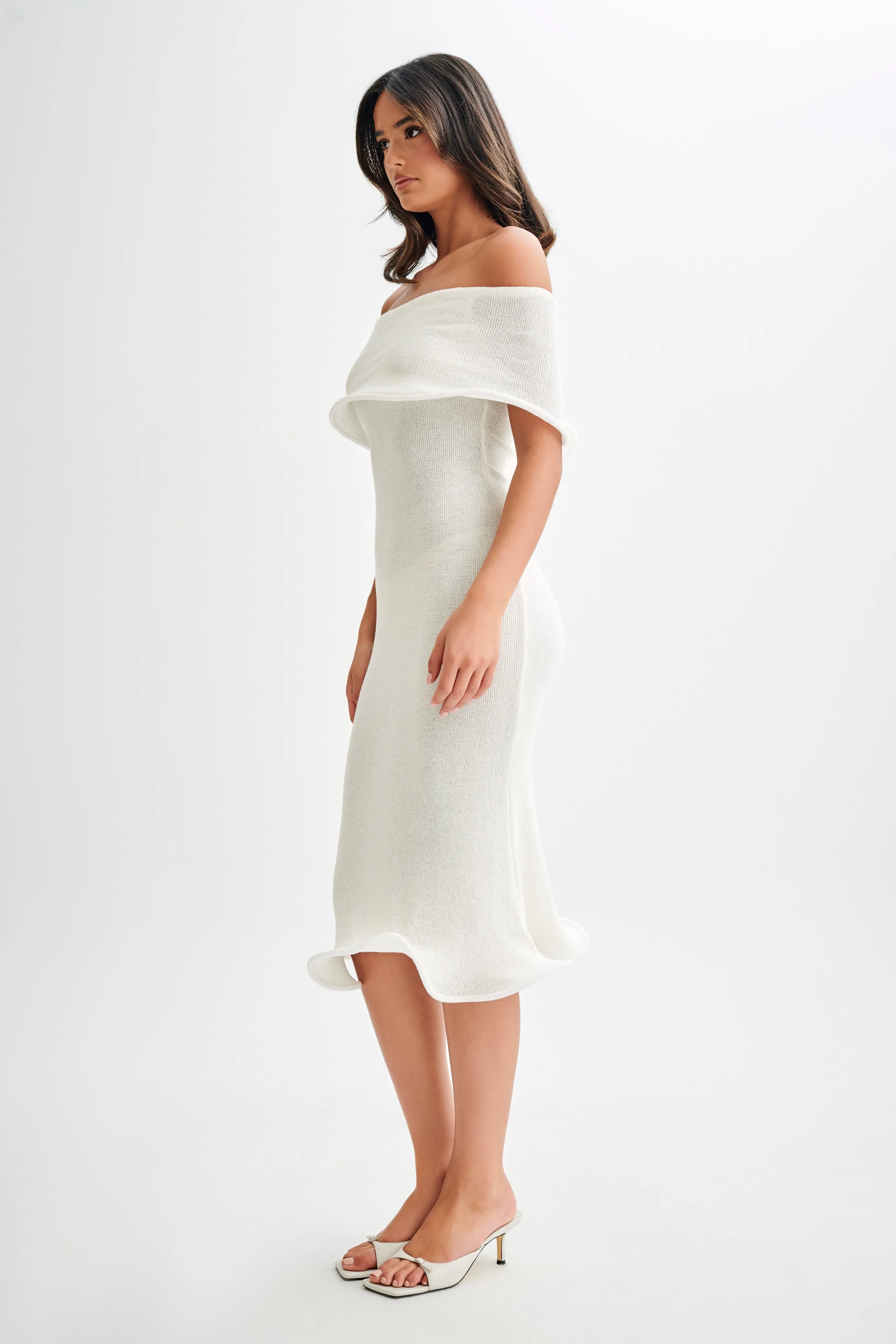 Molly Off Shoulder Knit Midi Dress - Ivory