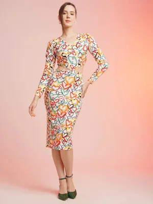 Multicolor V-Neck Bodycon Dress