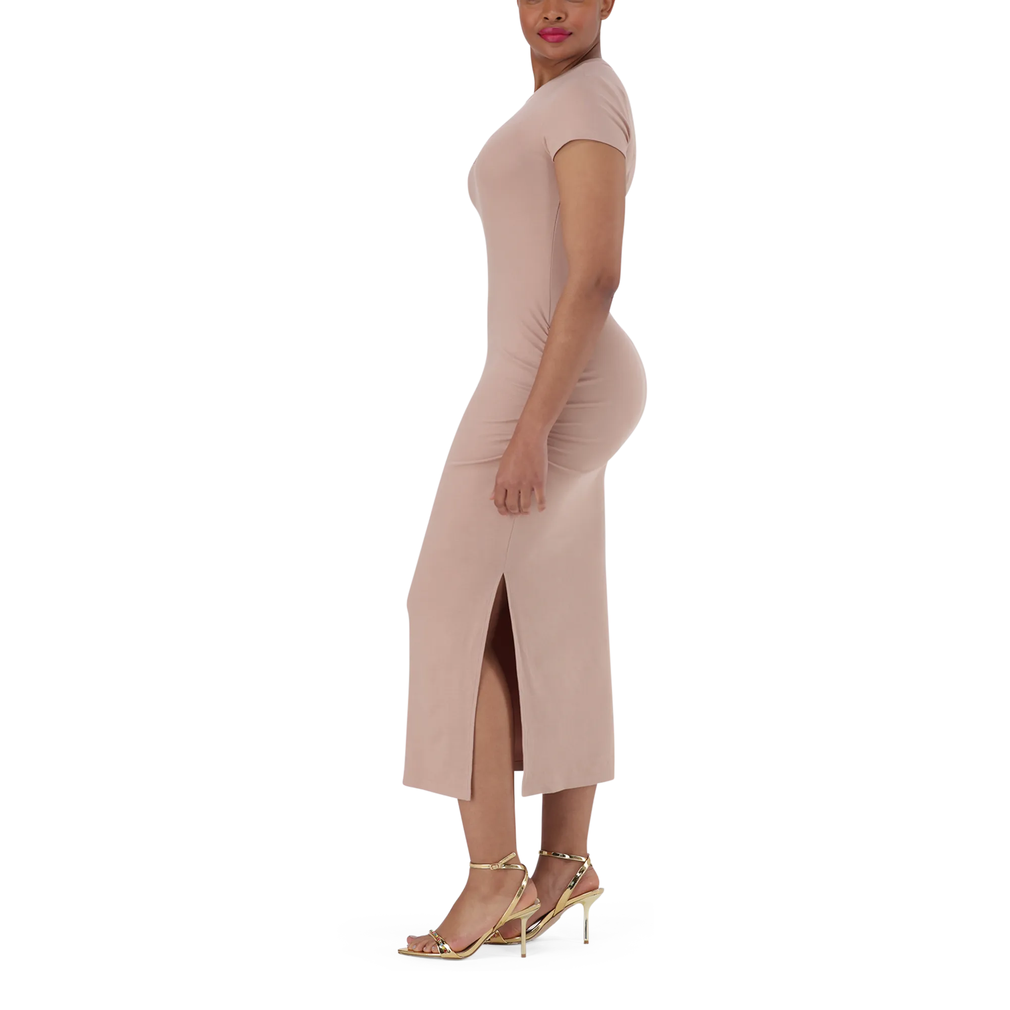 MYLIA TAUPE BODYCON MIDI DRESS