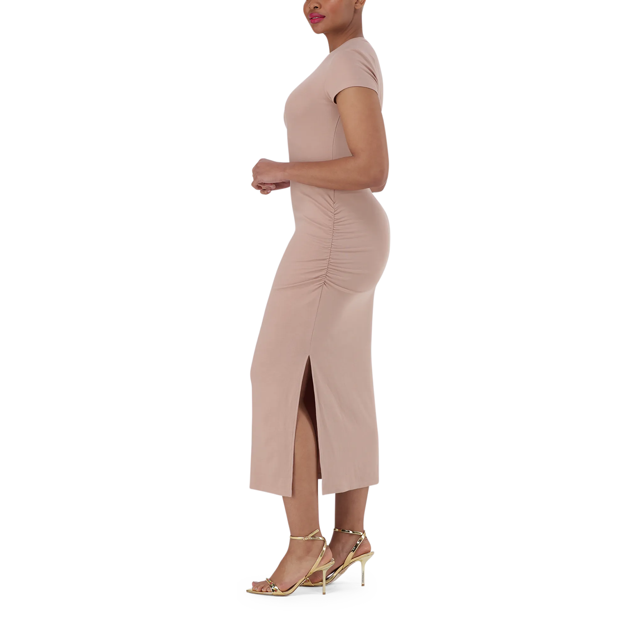 MYLIA TAUPE BODYCON MIDI DRESS