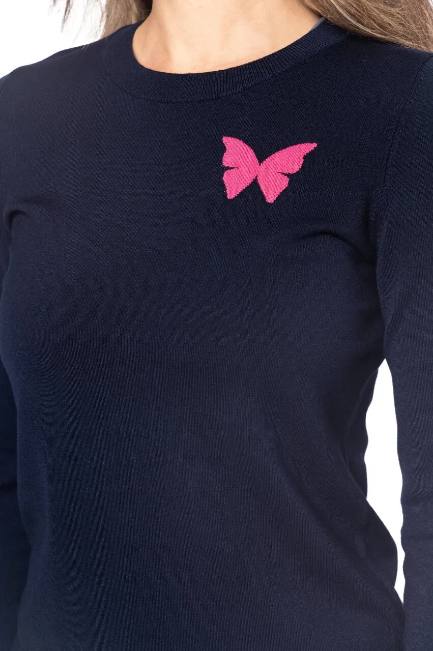 Navy Butterfly Crewneck Sweater