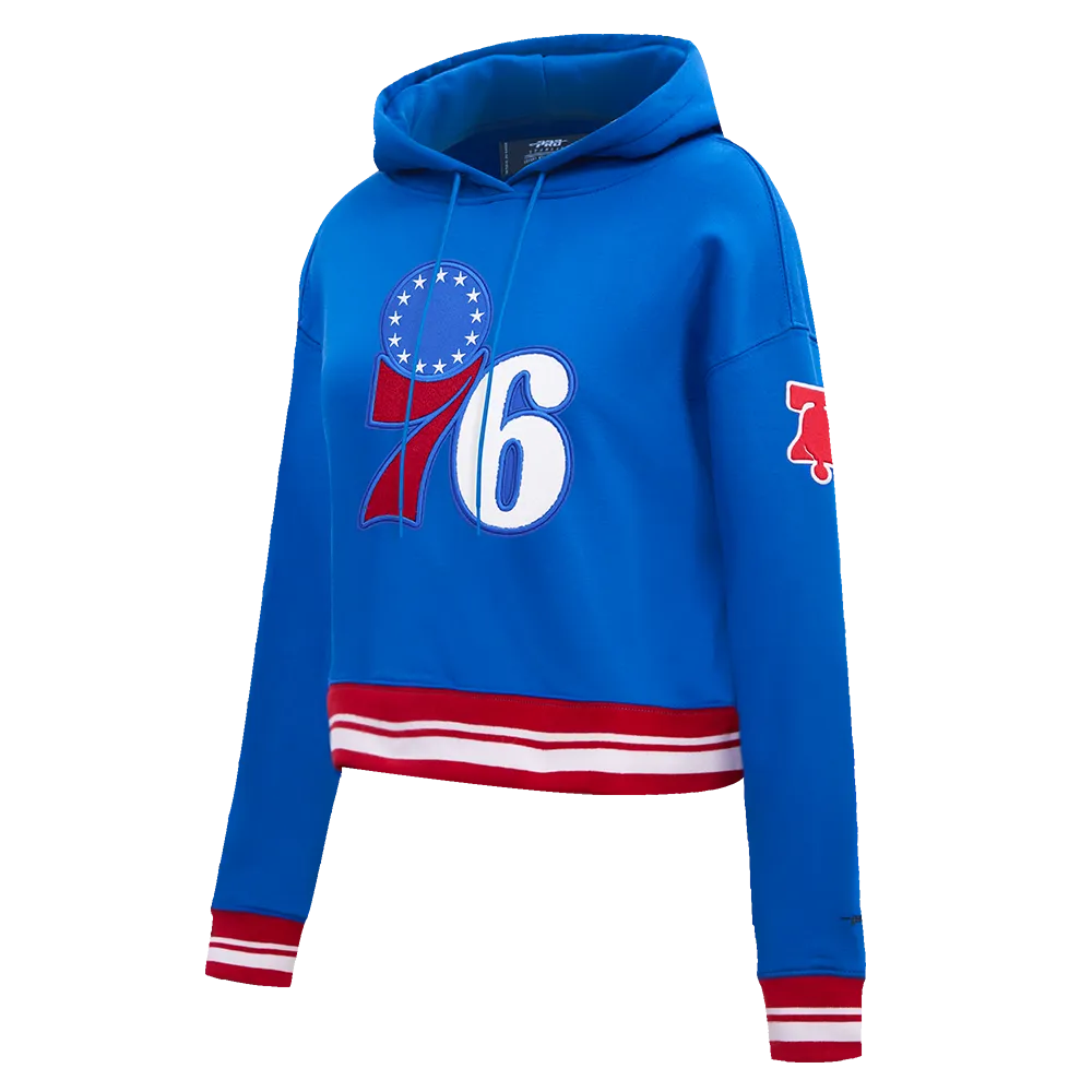 NBA PHILADELPHIA 76ERS RETRO CLASSIC WOMEN'S CROPPED PO HOODIE (ROYAL BLUE/RED)