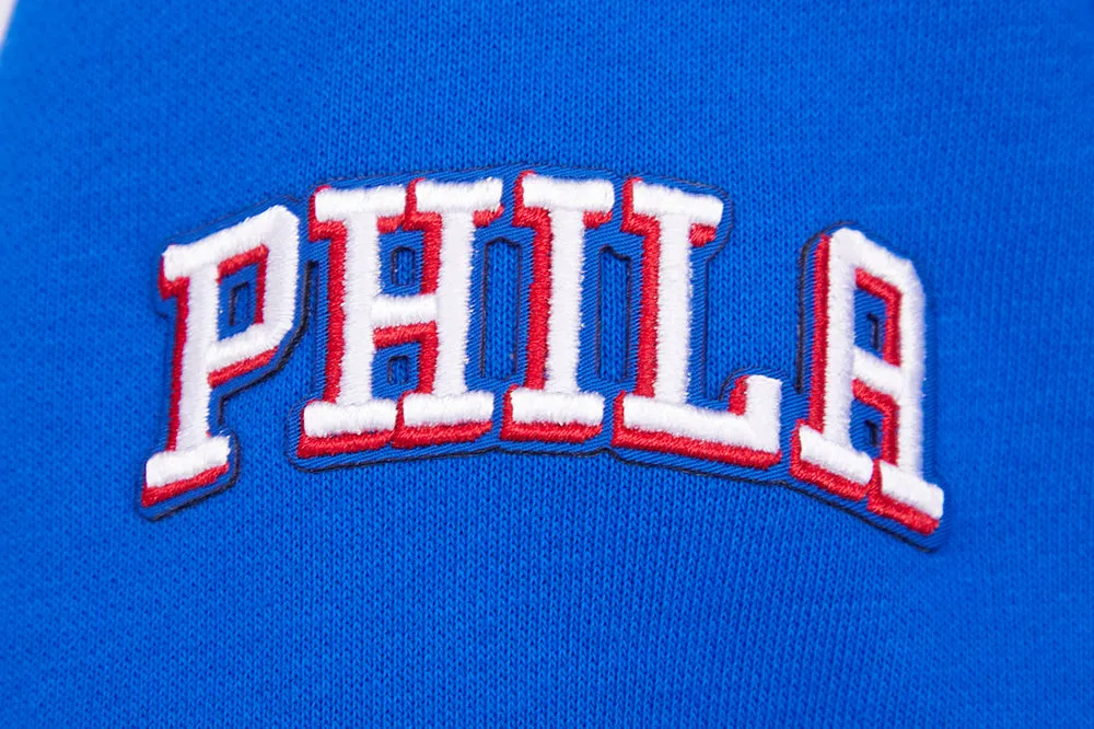 NBA PHILADELPHIA 76ERS RETRO CLASSIC WOMEN'S CROPPED PO HOODIE (ROYAL BLUE/RED)