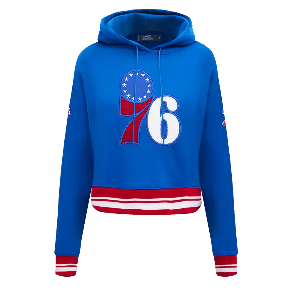 NBA PHILADELPHIA 76ERS RETRO CLASSIC WOMEN'S CROPPED PO HOODIE (ROYAL BLUE/RED)