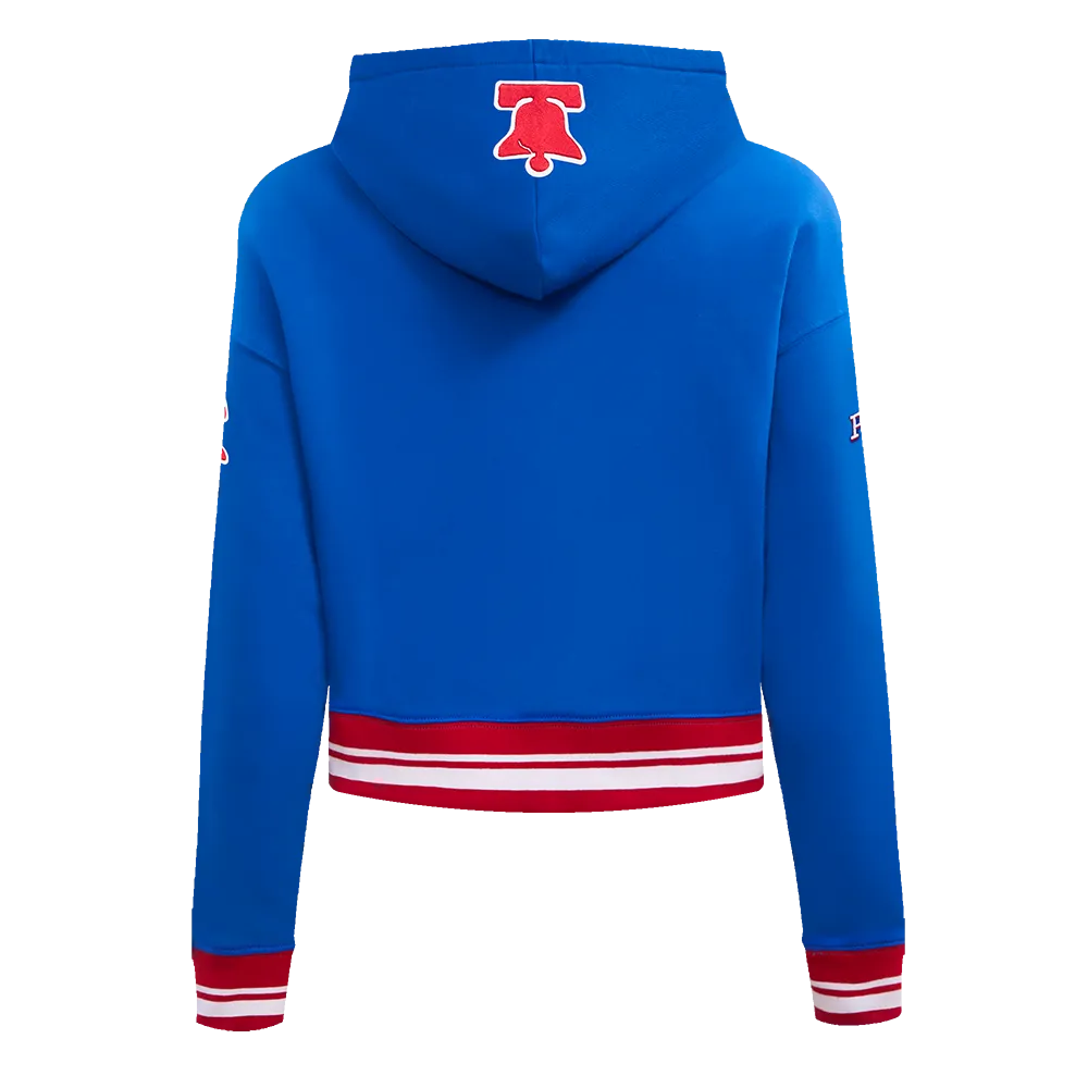 NBA PHILADELPHIA 76ERS RETRO CLASSIC WOMEN'S CROPPED PO HOODIE (ROYAL BLUE/RED)