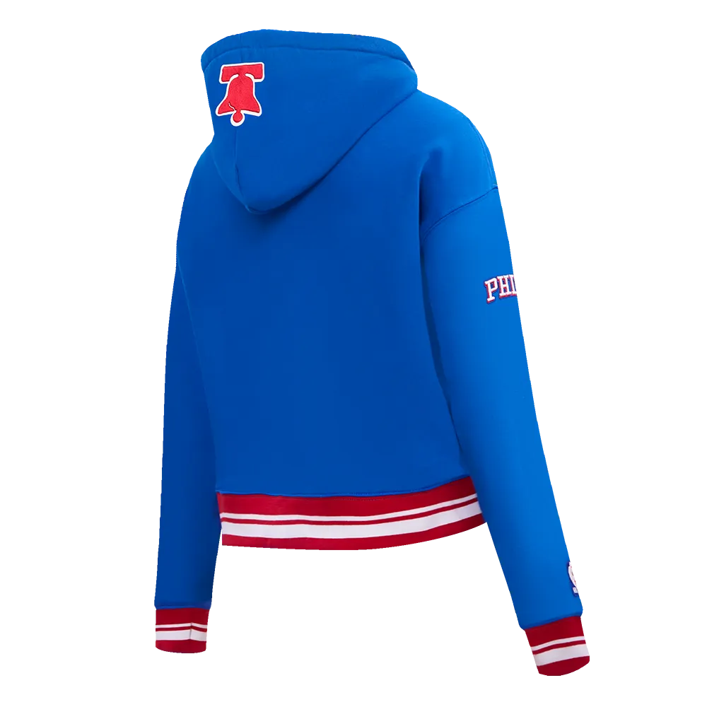 NBA PHILADELPHIA 76ERS RETRO CLASSIC WOMEN'S CROPPED PO HOODIE (ROYAL BLUE/RED)