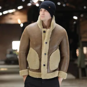 New B3 Brown RAF Flight Sheepskin Leather Jacket For Men