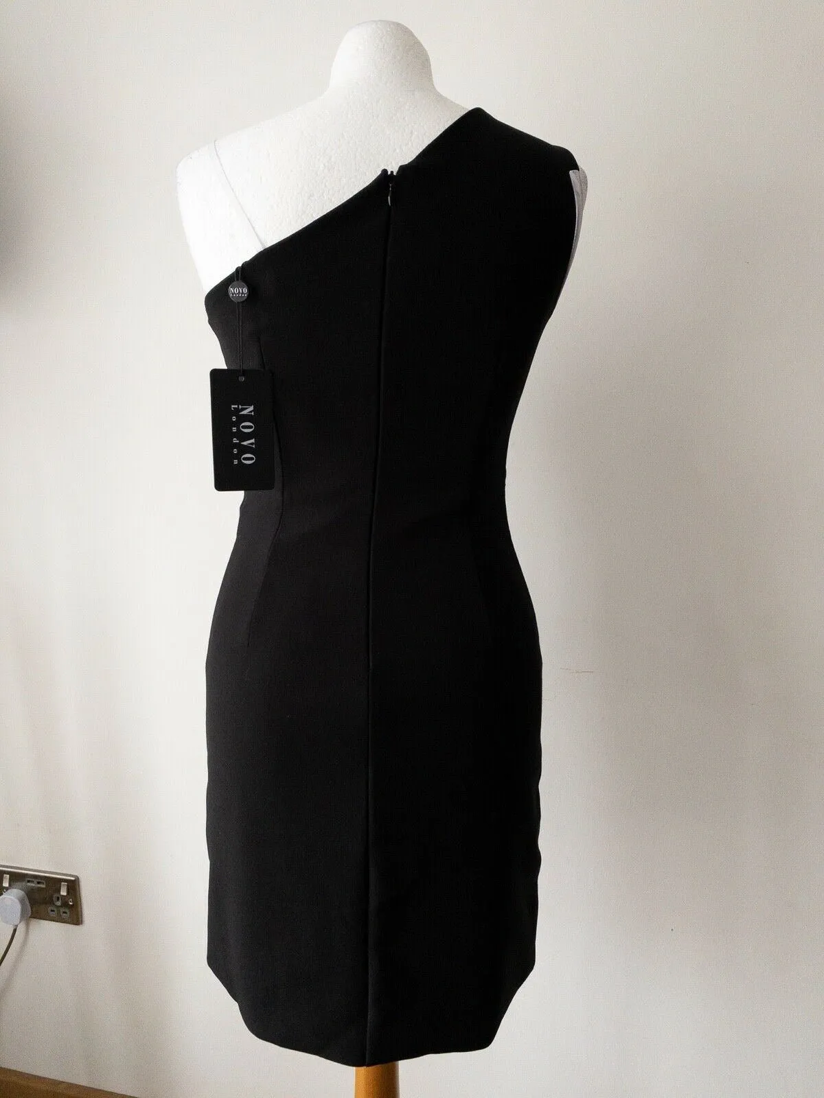 Novo London One Shoulder Black Asymmetric Tailored Bodycon Dress Sizes 8, 10