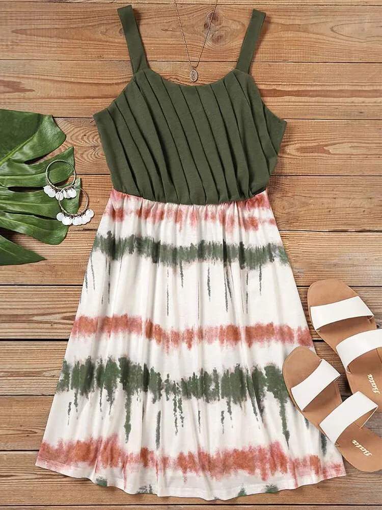 Nsquared Loose Casual Summer Tie Dye Ruffled Sleeveless Mini Dress | Women Spaghetti Strap Dresses | Women Clothing Bodycon Vestidos Female