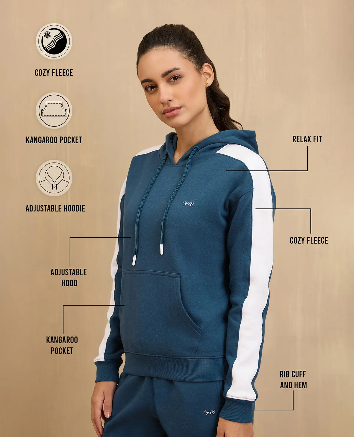 NYKD By Nykaa Cozy Fleece Hoodie Sweatshirt -NYLE702-Blue