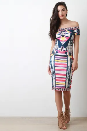 Off-The-Shoulder Aztec Print Bodycon Dress