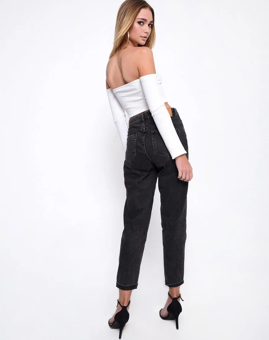 Okie Off The Shoulder Crop Top in Multi Rib Ivory