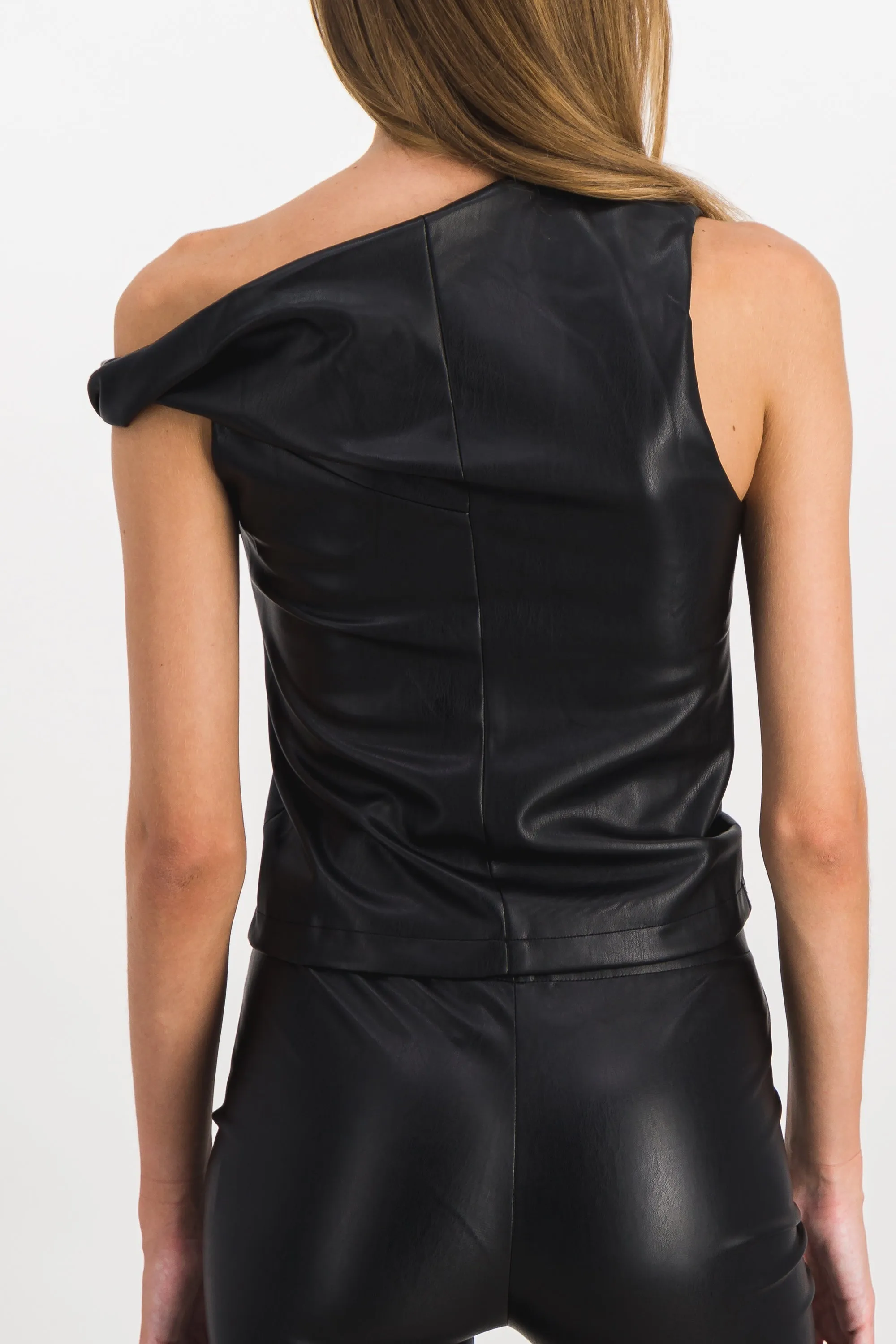 One shoulder bodycon vegan leather top